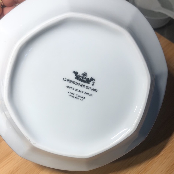 CHRISTOPHER STUART BLACK DRESS OCTAGONAL GOLD TRIM FRUIT DESSERT SAUCE BOWL PLAT - Picture 8 of 12